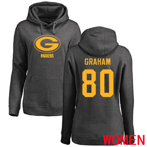 Green Bay Packers Ash Women #80 Graham Jimmy One Color Nike NFL Pullover Hoodie Sweatshirts